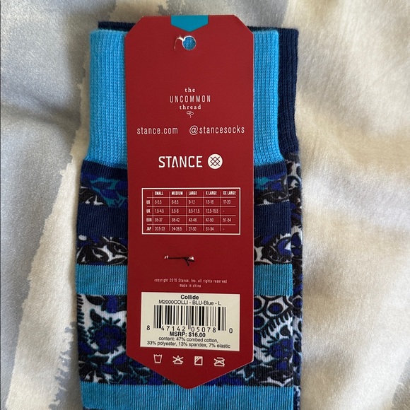 Stance Mens Crew Socks D Wade Collection Combed Cotton Blue Large 9-12 Collide - Picture 3 of 5